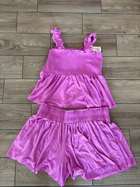 Terra & Sky Purple smocked tank with flowy shorts set Women’s Plus Size 2X NWT
